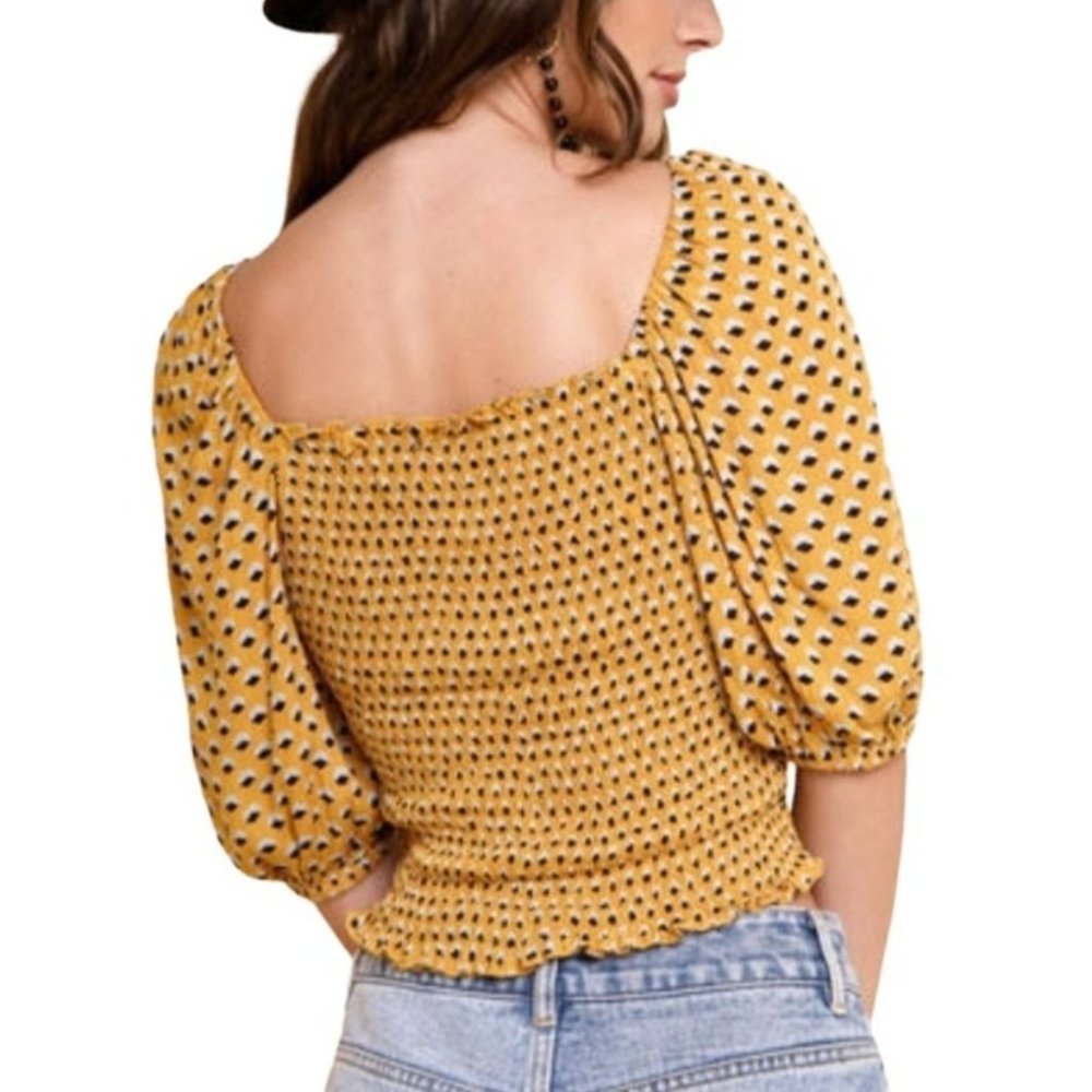 Puff Sleeve Dot Smocked Top Francesca's - Picture 3 of 5